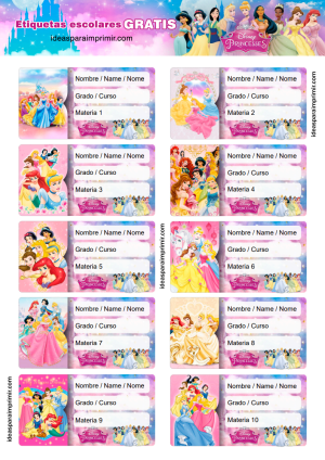 Etiquetas Escolares Princesas Disney Editable